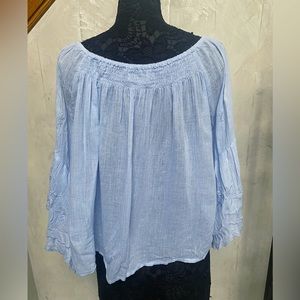 Neiman Marcus Sky Blue Peasant Top